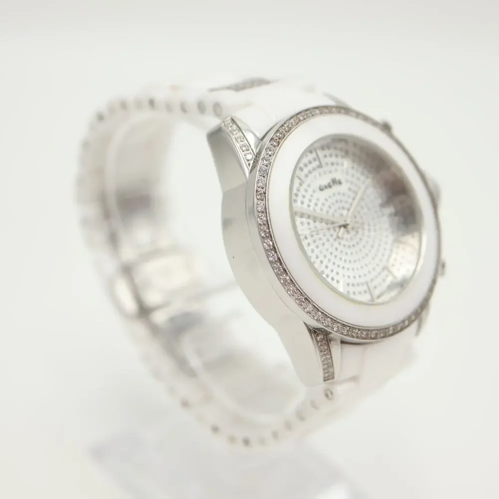 Oxette White Ceramic Pave 38mm Unisex Watch Iced Date Sapphire Coat New Battery